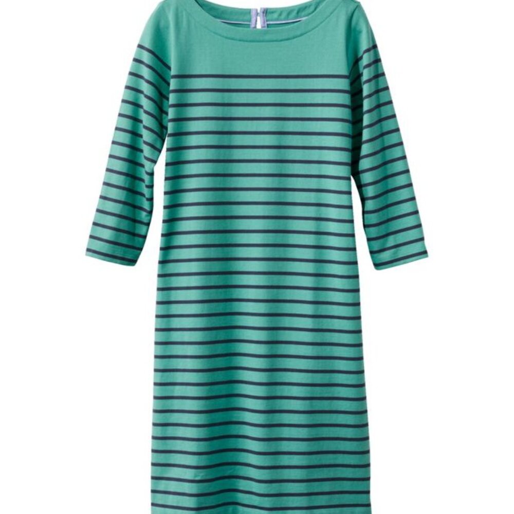 L.L. Bean Teal and Navy Striped Boatneck Dress